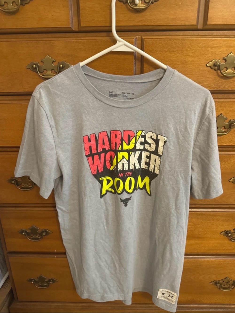 Under Armour Gray Tee with Red, Yellow and Cream Graphic